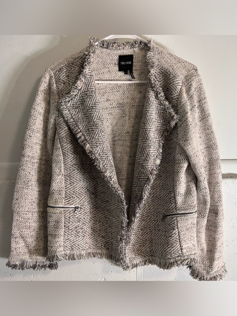 Nic+Zoe Women's Textured Fringe Open Jacket with Fringe